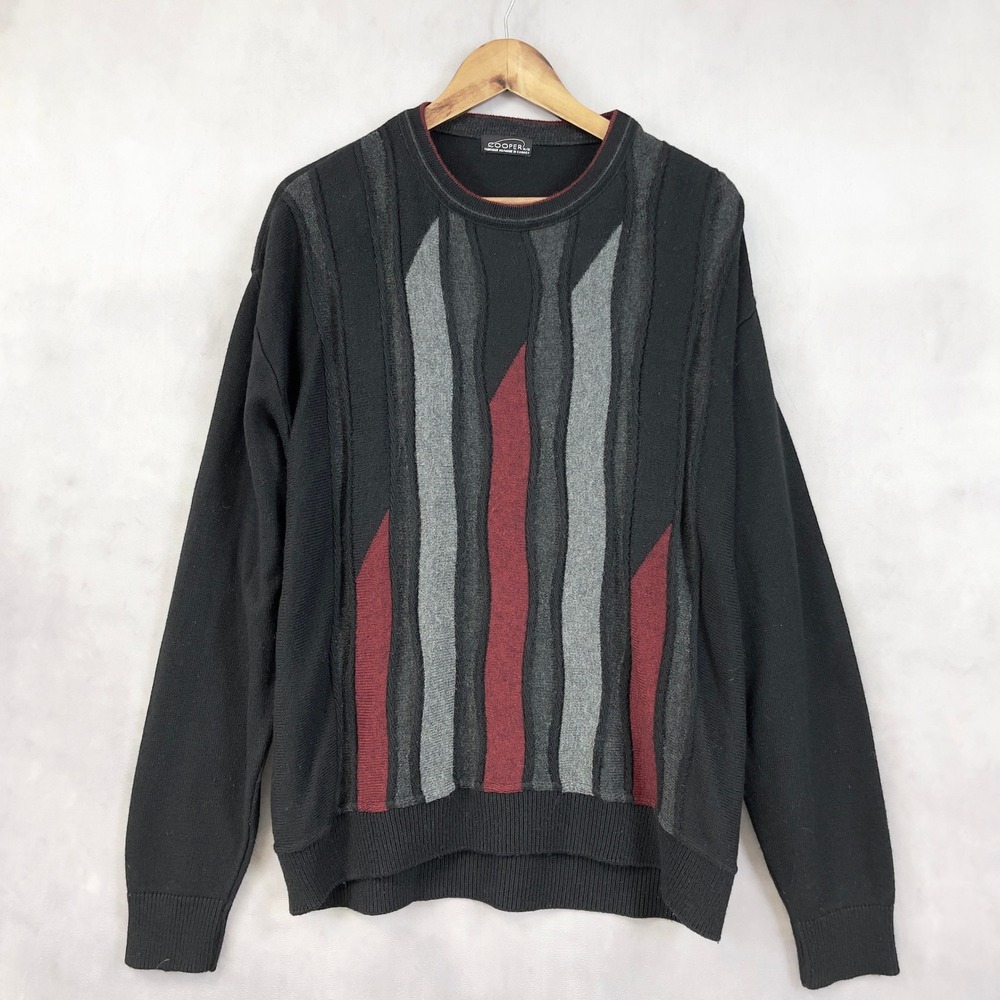 Vintage 90s Cooper‎ Knitting Mills Mens Sweater XL Geometric 3D Abstract Grunge